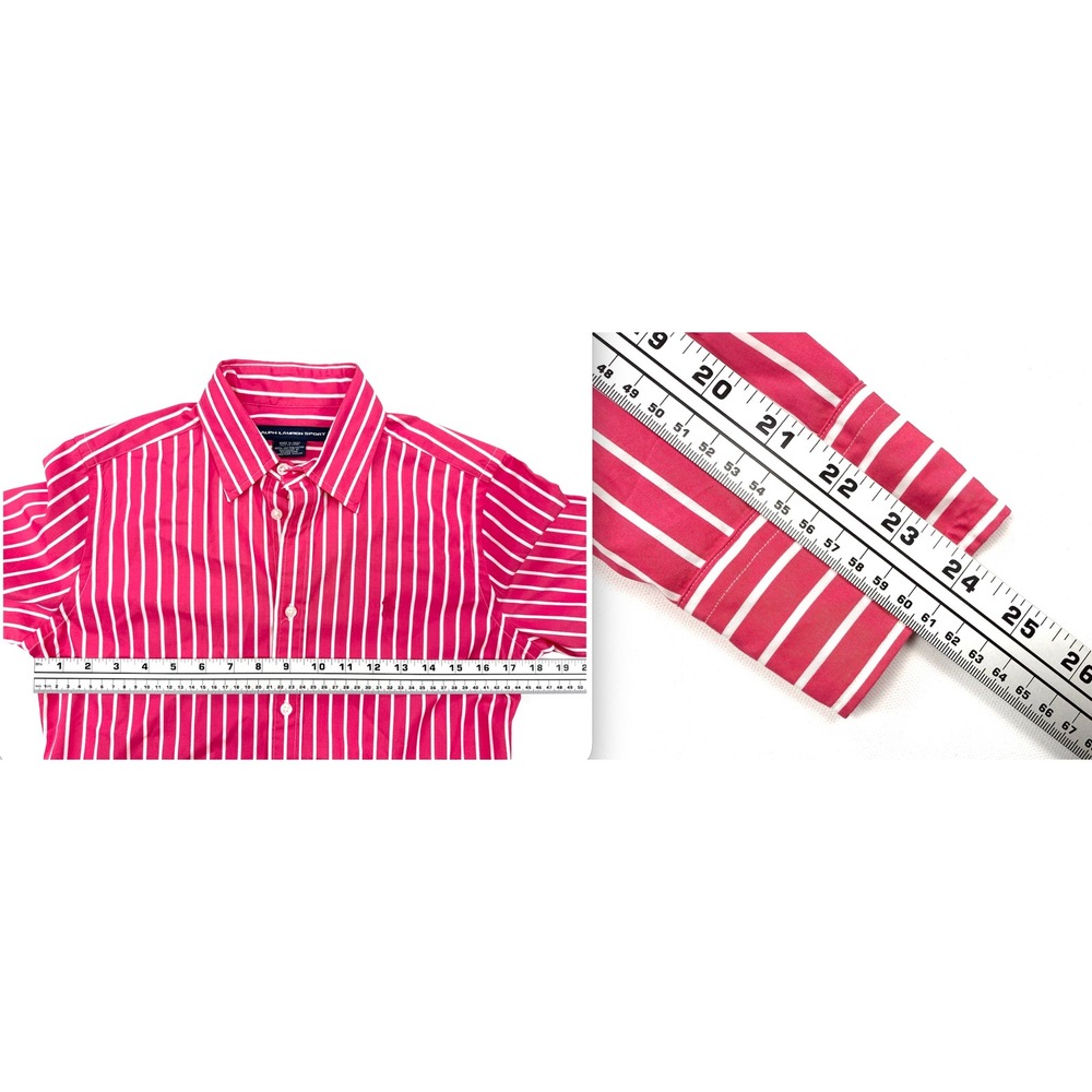 Ralph Lauren Sport Womens Sz 8 Pink White Stripe Button Down Shirt Cotton #1863 - Picture 4 of 9